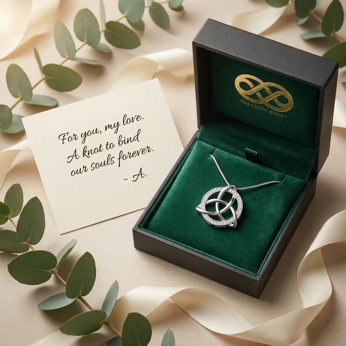 Celtic Knot jewelry in a velvet-lined gift box